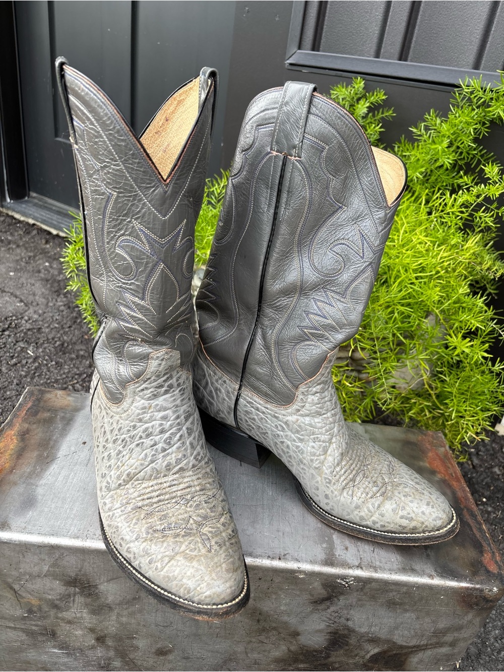Vintage 90’s NOCONA Western Cowboy Boots, Exotic Elephant, Grey, Country, 9 D